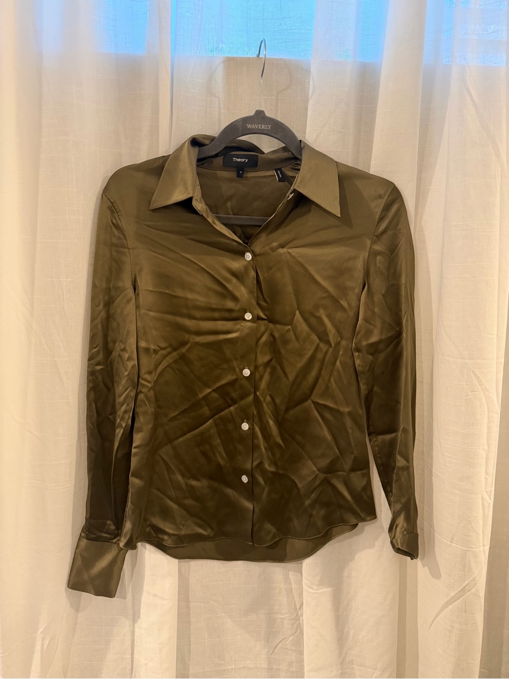 Theory Women's Olive Silk Blouse